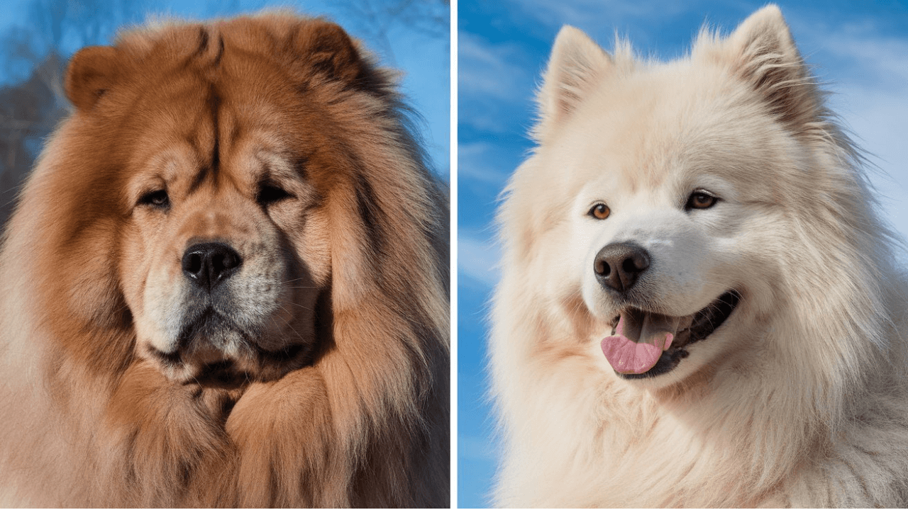 A group of adorable big fluffy dog breeds sitting together, showcasing their soft fur and lovable personalities.