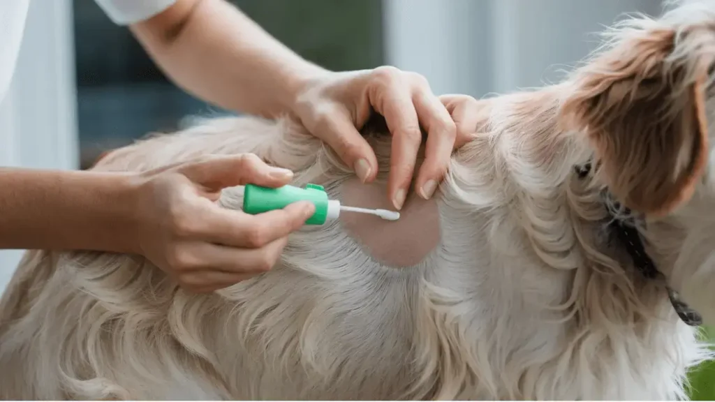 Veterinarian examining a dog for lice, highlighting care for canine lice in dogs and cats.