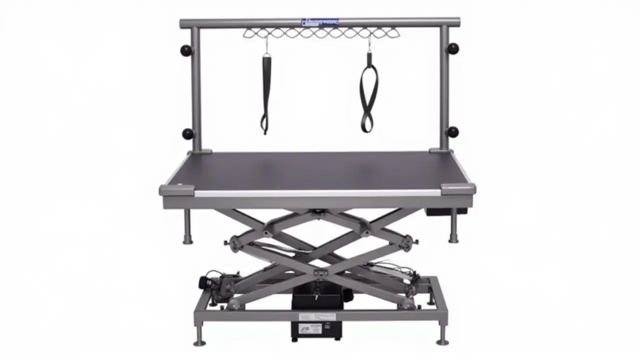 Dog grooming tables featuring electric, hydraulic, and portable options for professional and home use.