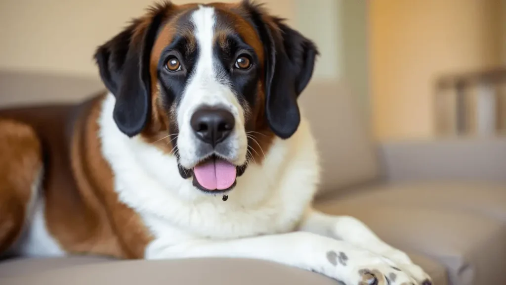 A relaxed dog lying comfortably on a couch, representing lazy dog breeds.