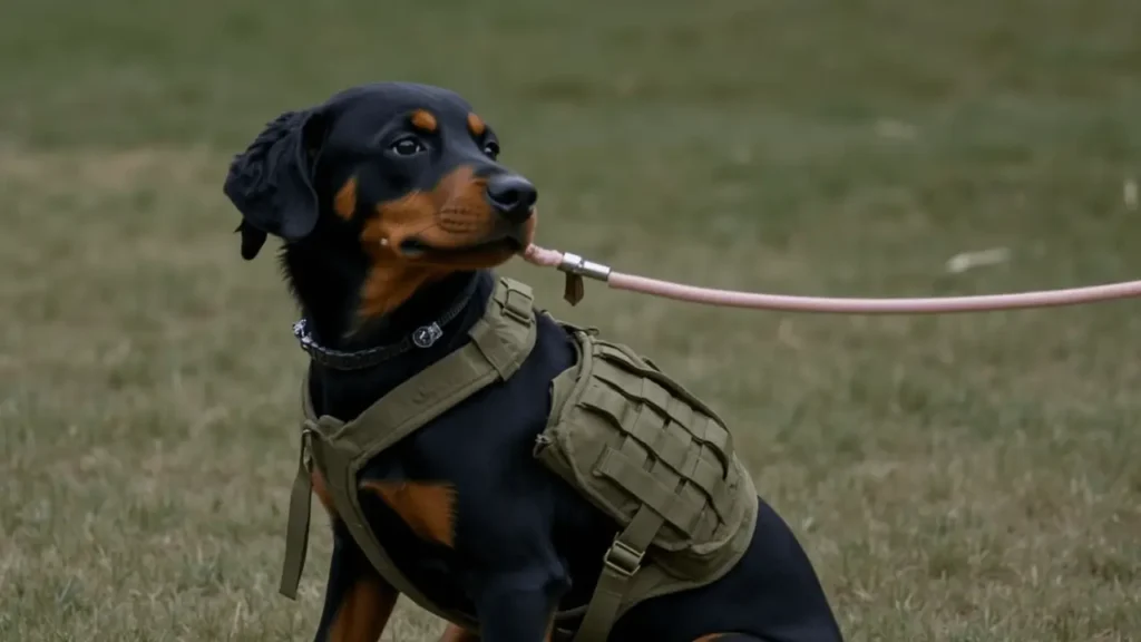 Different types of service dogs performing various tasks.